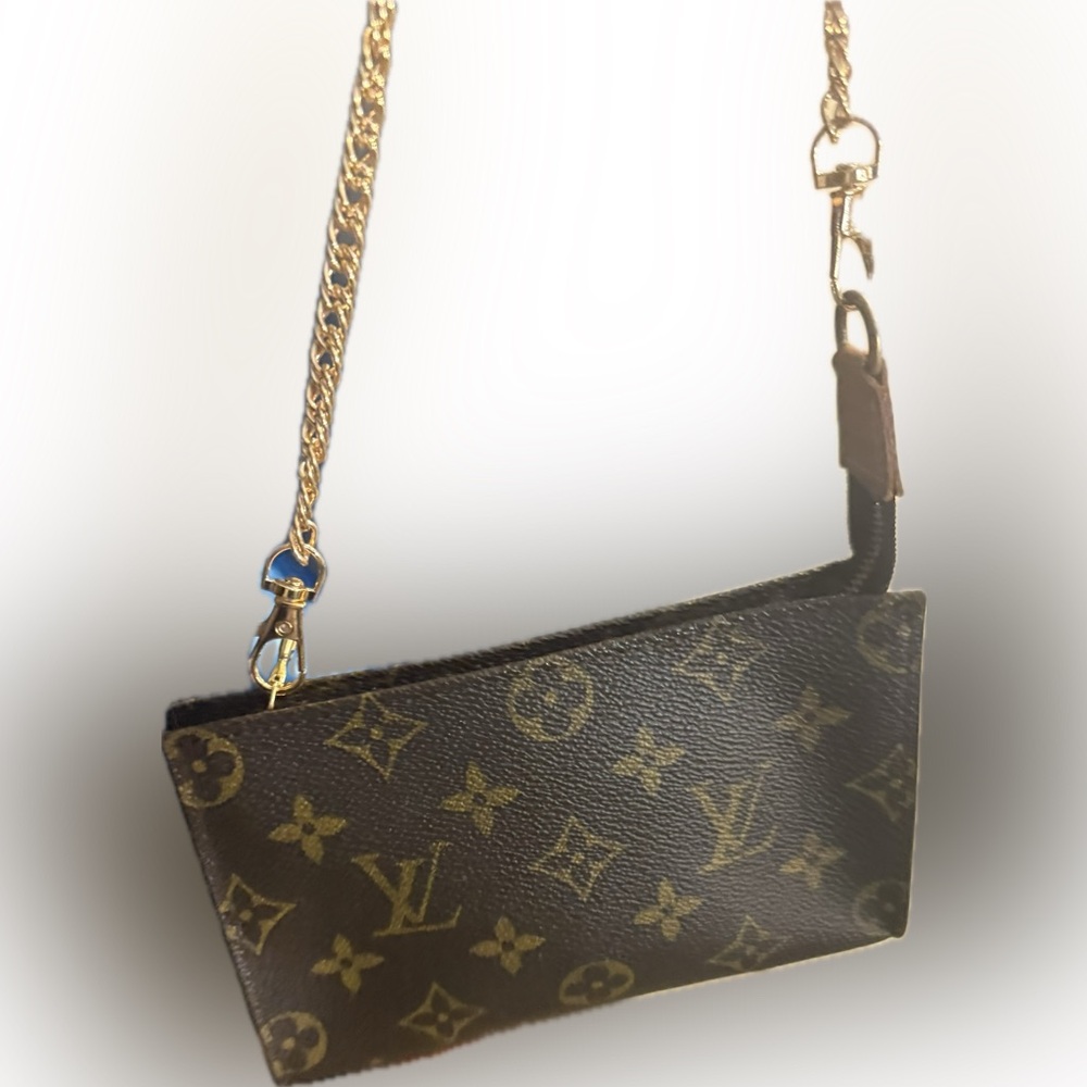 32- Louis Vuitton Monogram Pouchette with Unbranded Gold Crossbody Bag